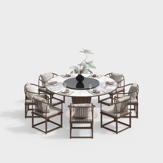 Black New Chinese Dining Table and Chair Set Model