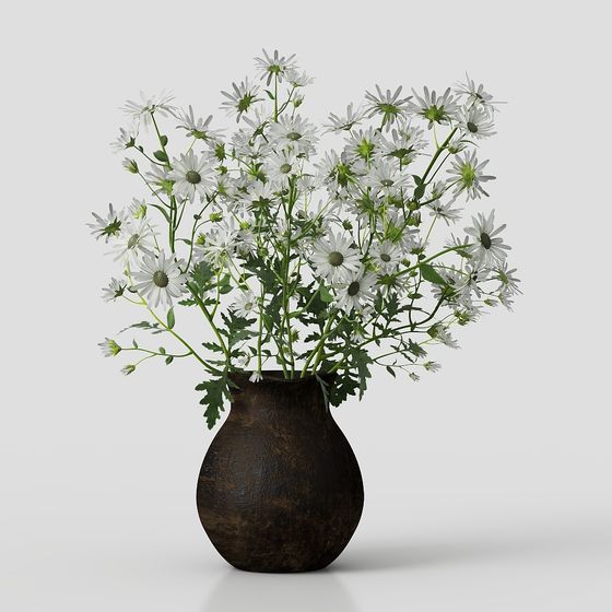 Beautiful Daisy Vase Low-Poly 3D Model