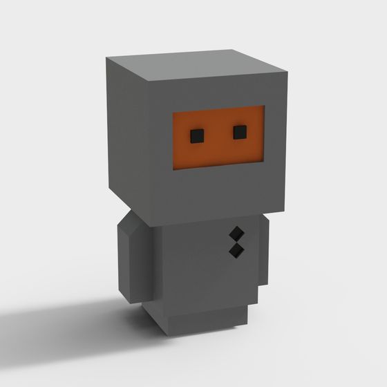 Cube Robot 3D Model with Low Poly Design