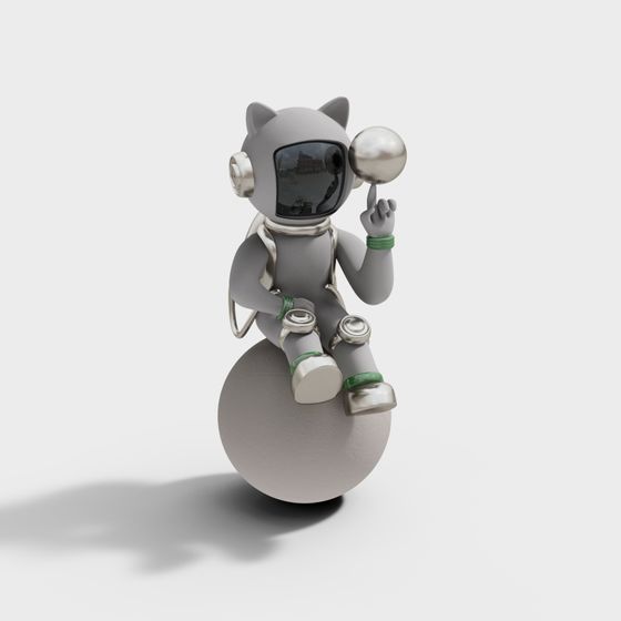 Cute Space Cat 3D Model on a Grey Balloon