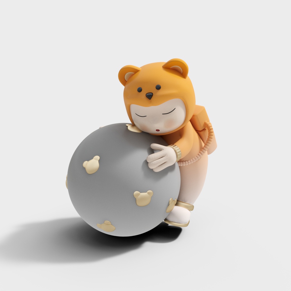 Charming Low-Poly Bear 3D model Hugging a Sphere