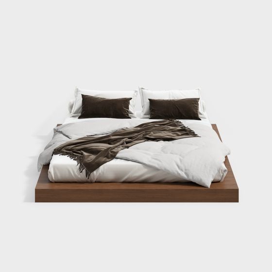 Brown Wabi-Sabi Style Double Bed 3D Model
