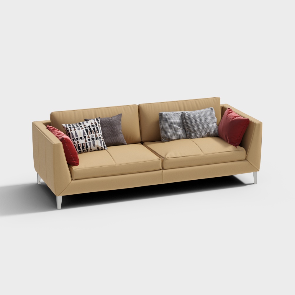 серый диван с красными подушками