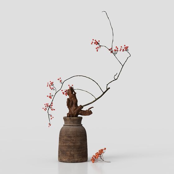 Elegant Chinese Vase 3D Model in Brown