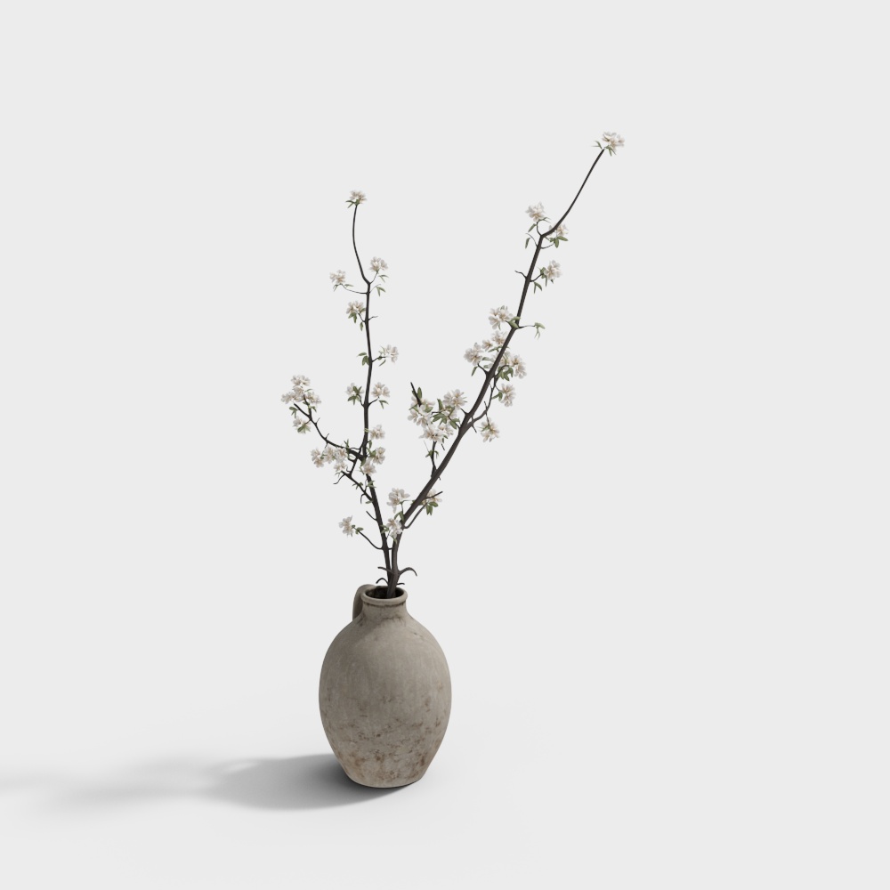 Cherry Blossom Branch in Pot 3D Model – Low-Poly Spring Decor