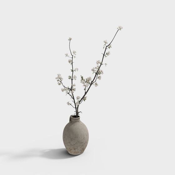 Blooming Cherry Blossom Branch in Pot 3D model
