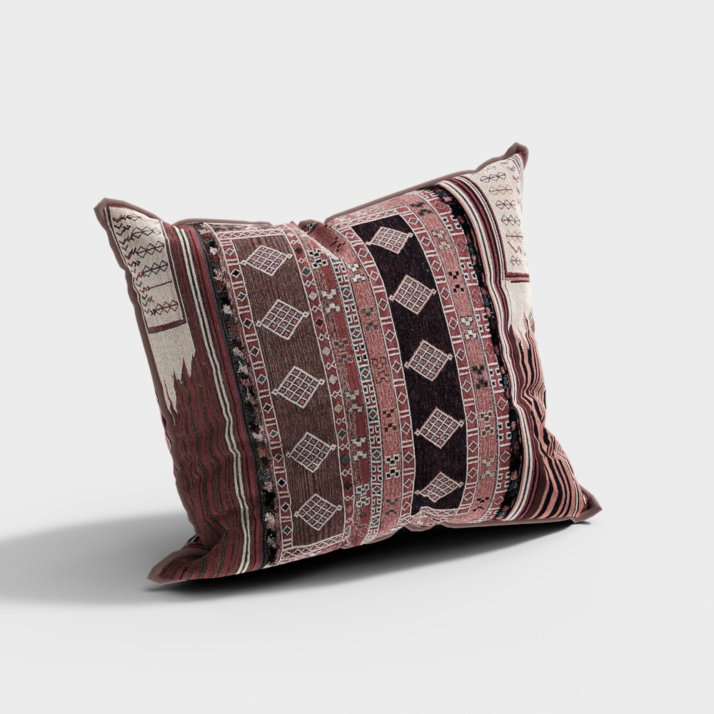 Ethnic Style Cushion 3D Model – Geometric Pattern Design