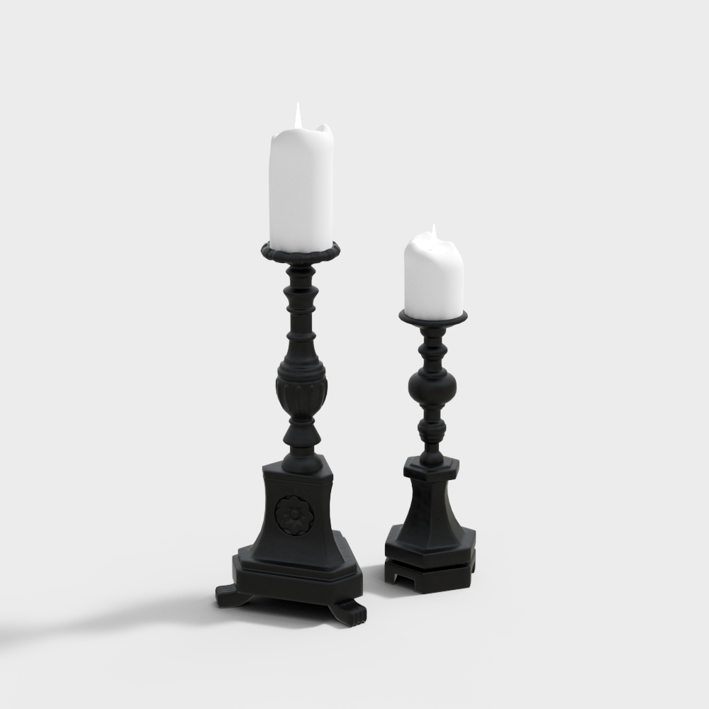Elegant Black Candelabra 3D Model Set – Low-Poly Vintage Style