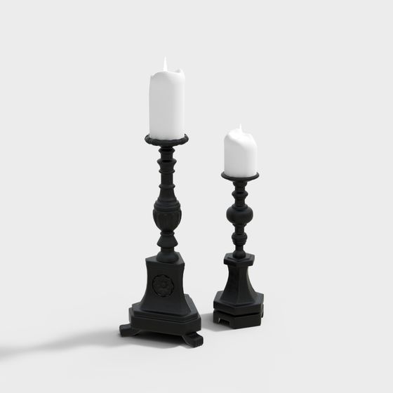 Elegant Black Candelabra 3D Model Set