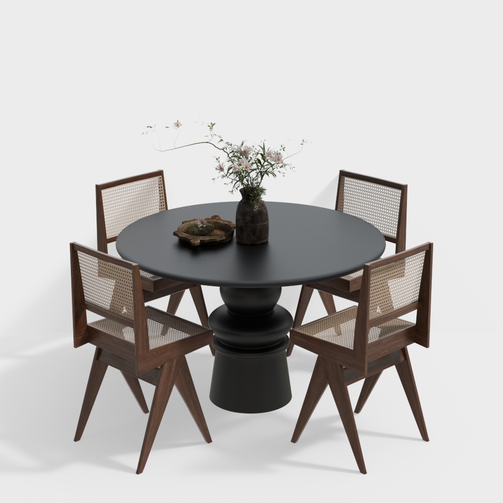 Elegant Low-Poly Dining Table and Chairs – Mid-Century Style