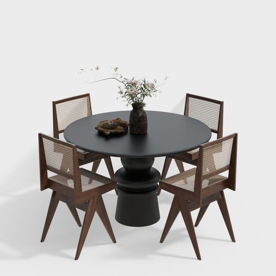 Elegant Low-Poly Dining Table and Chairs 3D model