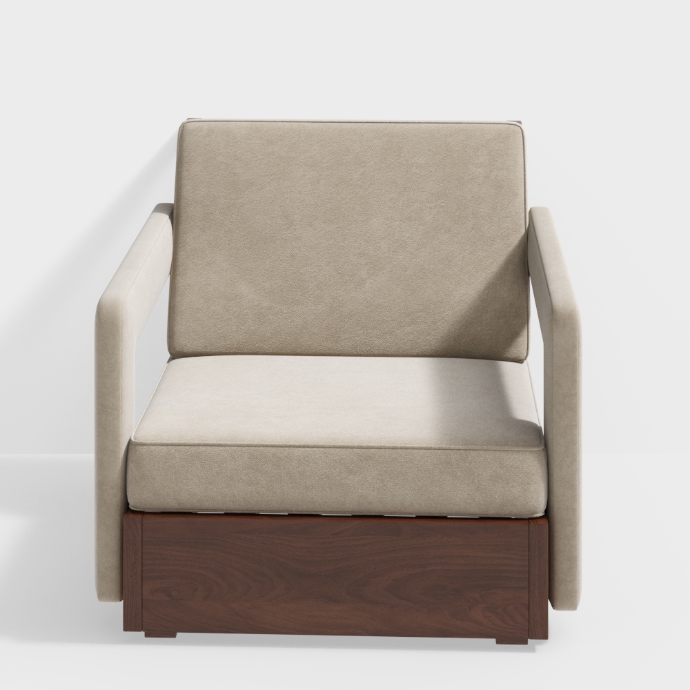 Urban Sofa 3D Model – Beige Leather & Walnut Wood