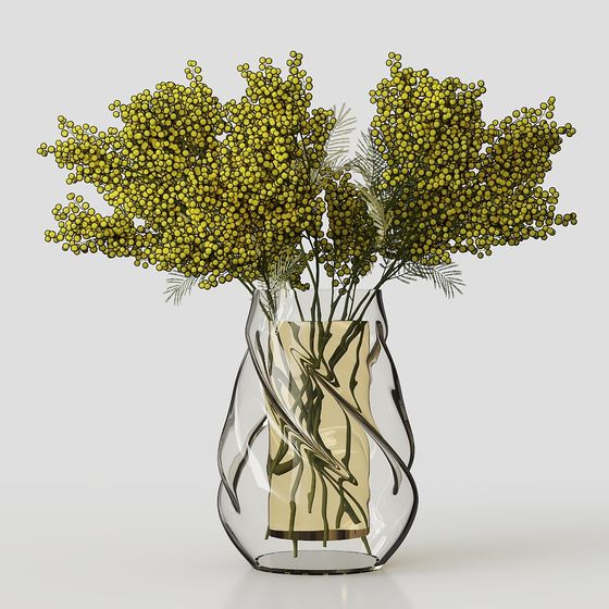 Spring-inspired Glass Vase with Flowers 3D model