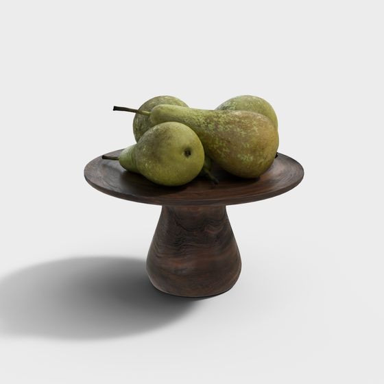 Wooden Fruit Bowl with Pears 3D model