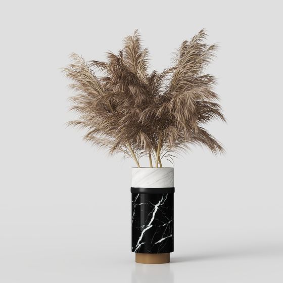 Elegant Marble Vase with Reeds 3D model