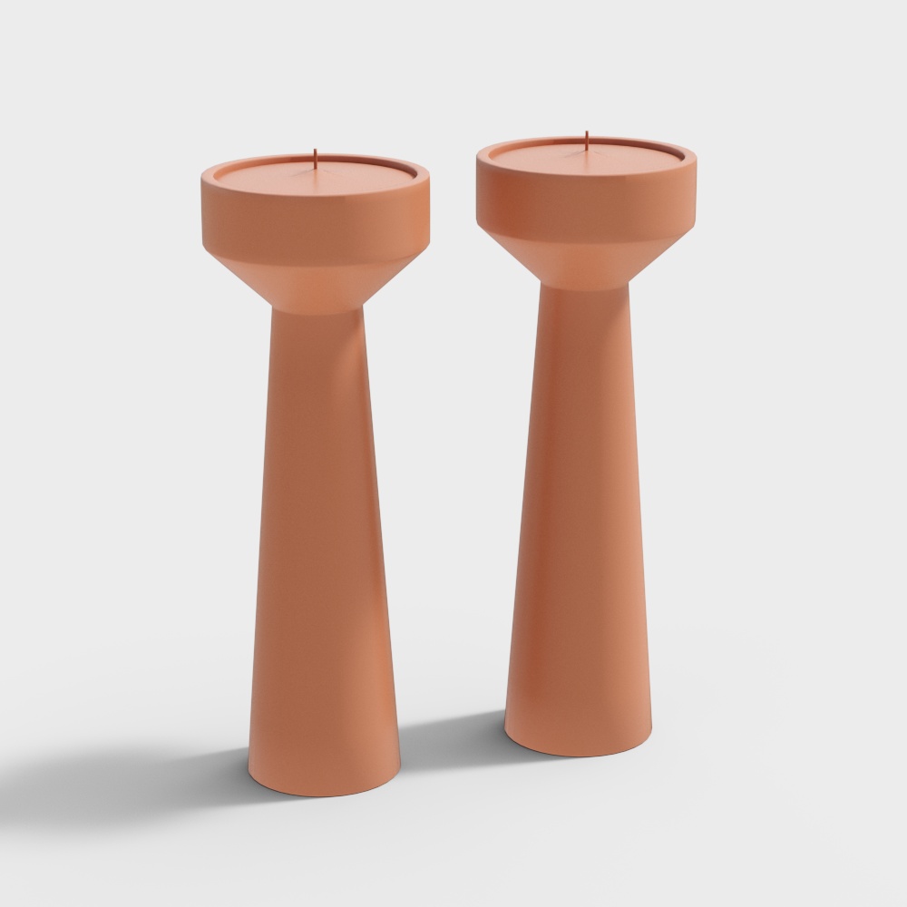 Elegant Low-Poly Candle Holder 3D Model – Warm Orange Design