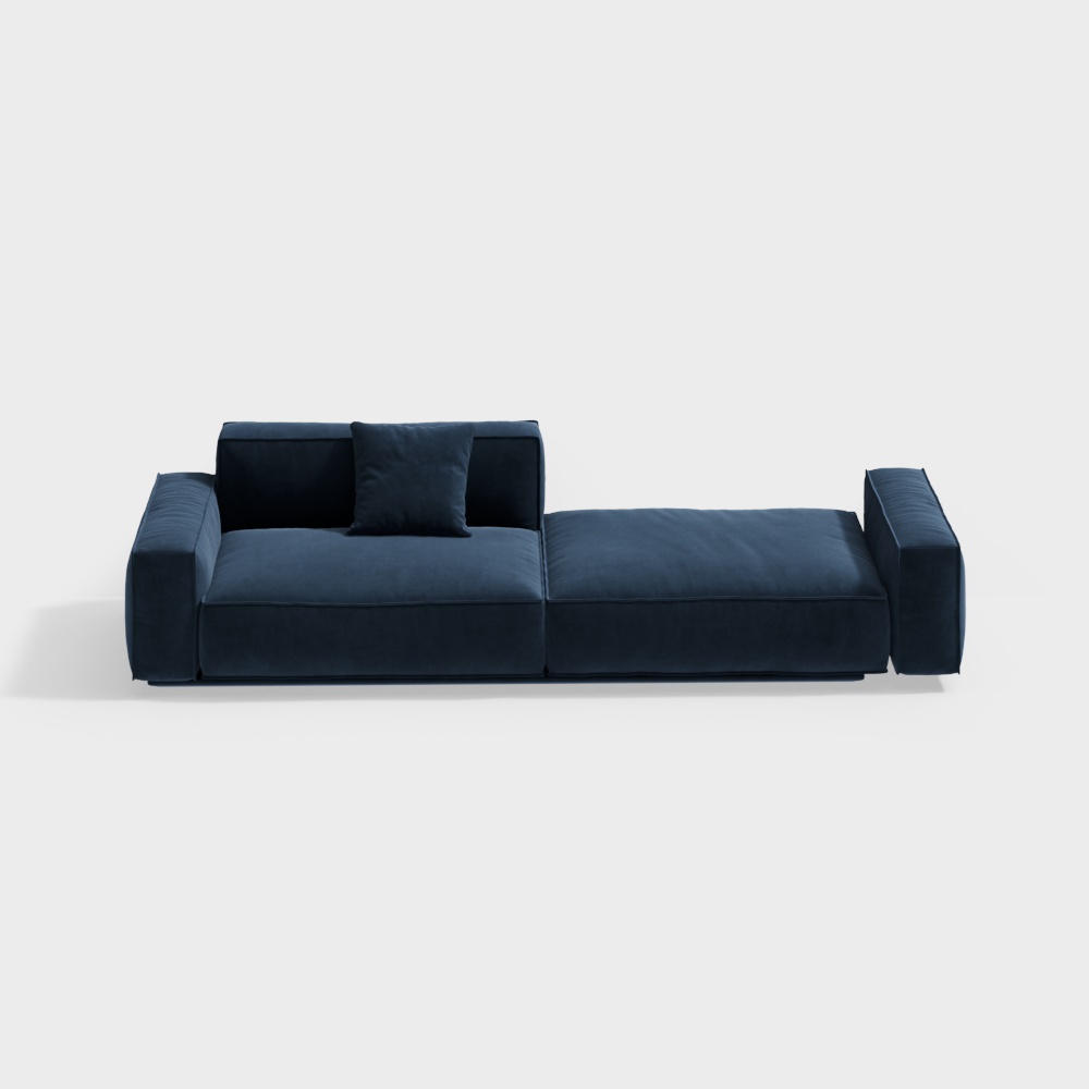 Contemporary Navy Blue Sofa 3D Model – Plush Fabric Design