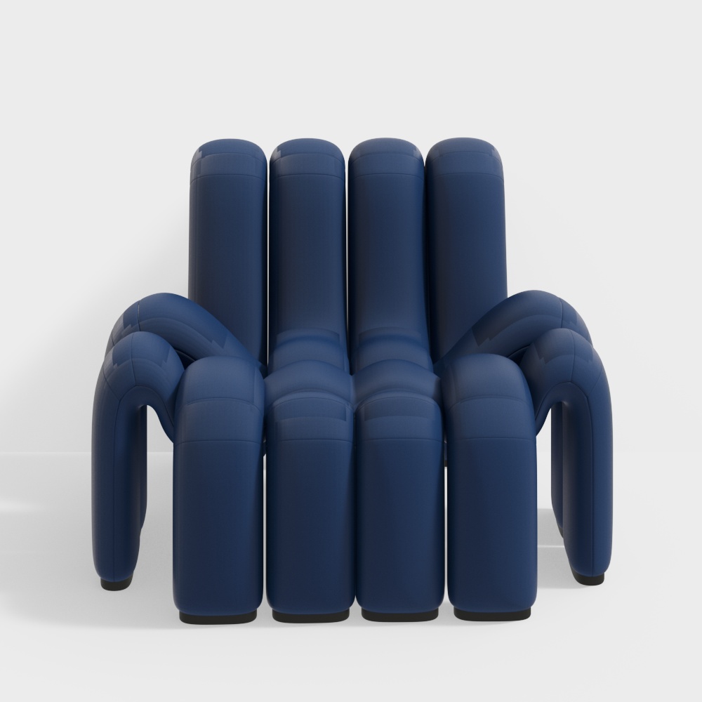 Low Poly Navy Blue Leather Chair – Minimalist Design