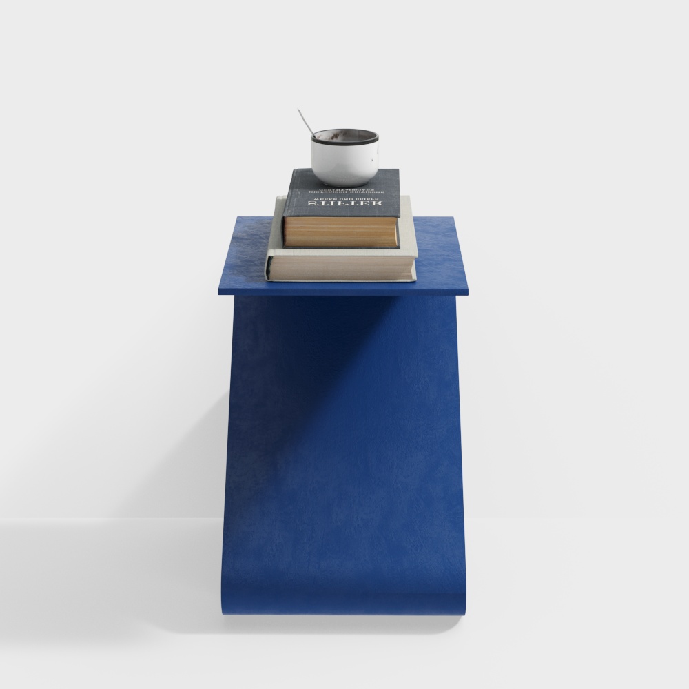 Blue Polygonal Side Table with Books – Low Poly 3D Model
