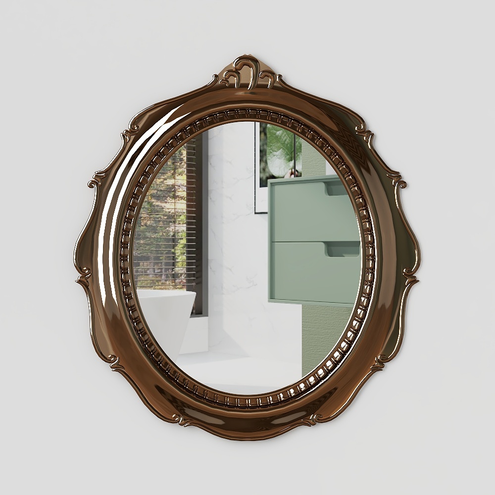 Elegant Oval Mirror 3D Model – Polished Metal Frame