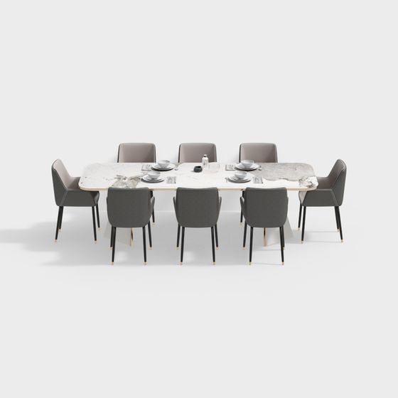 Marble Dining Table and Leather Chair Set 3D model