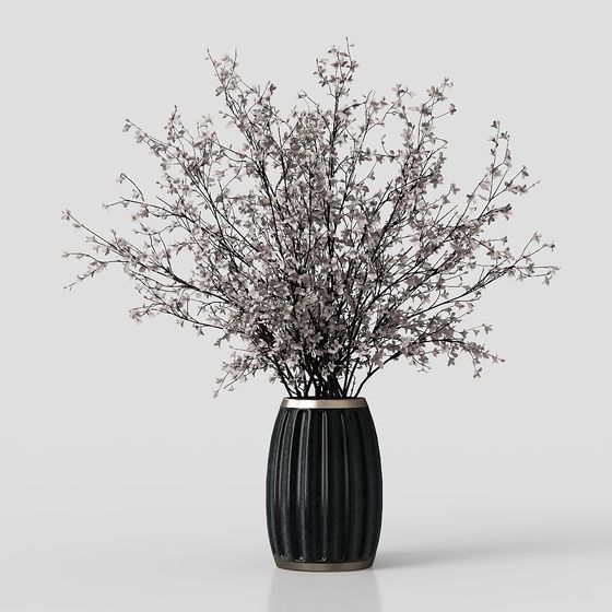 Elegant Low-Poly Vase with Branches 3D model