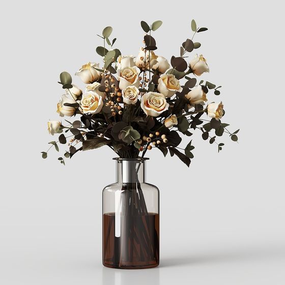 Glass Vase with Roses 3D model