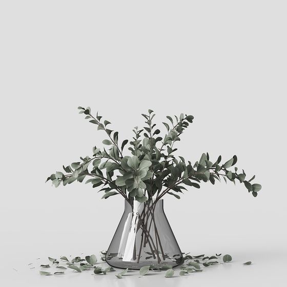 Sleek Eucalyptus Design in Glass Vase 3D model