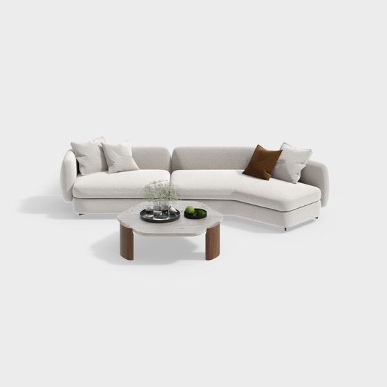 Beige Modern Sofa Set 3D Model for Cozy Interiors