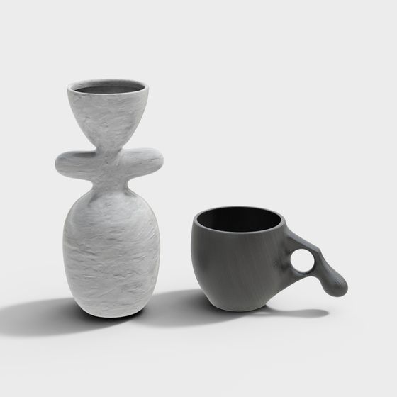Sleek Low-Poly Vase and Mug 3D model