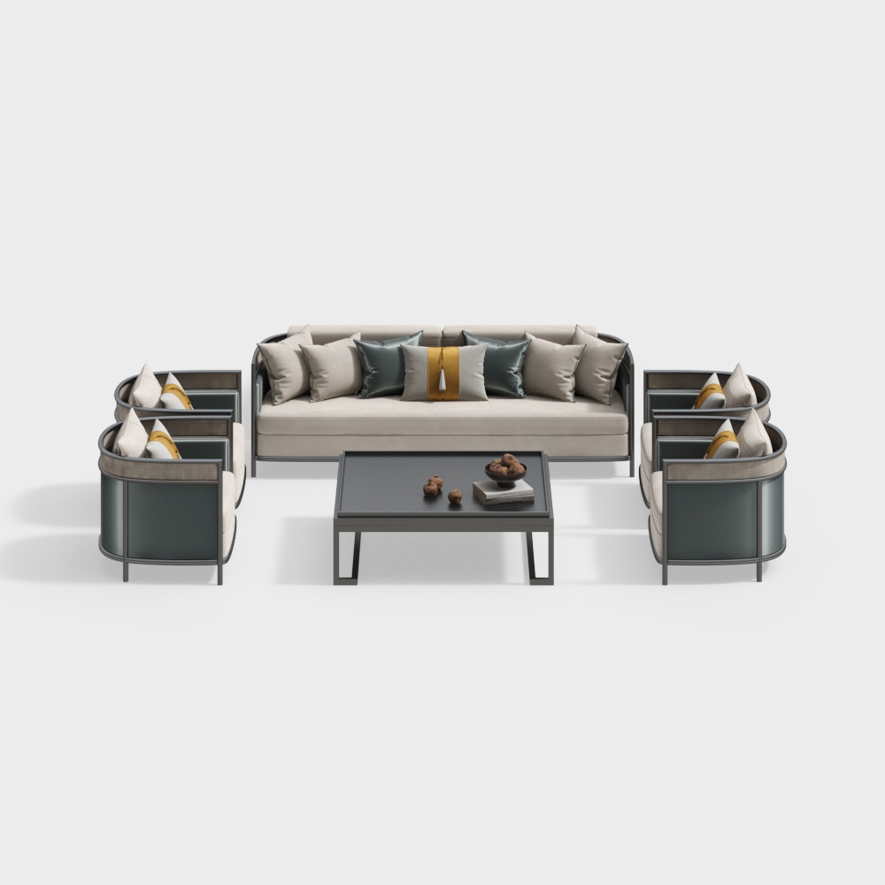 Stylish Low-Polygon Sofa Set – Modern Upholstered Design