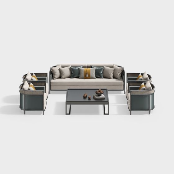 New Chinese Style Sofa and Coffee Table 3D Model Combination