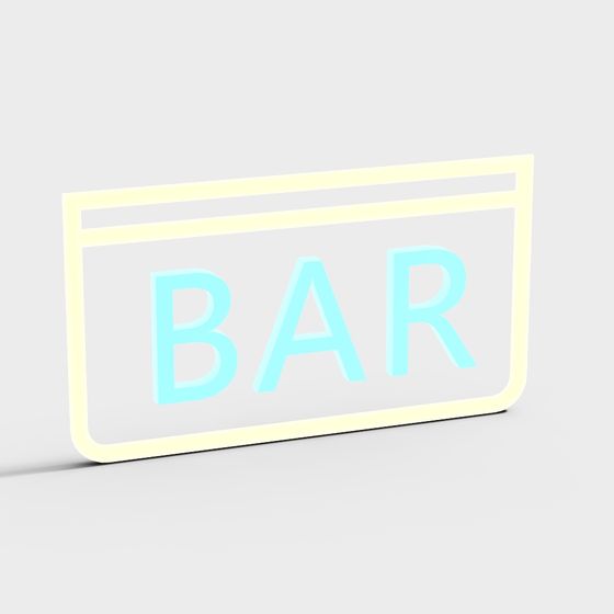 Bar Sign 3D Model with Neon Effects