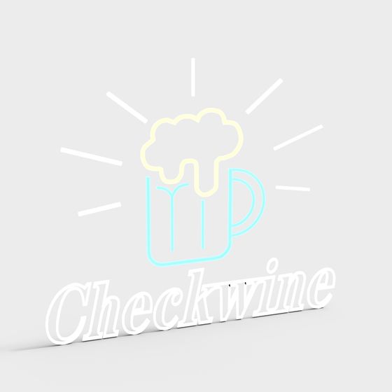 Stylish Checkwine 3D Model Under Neon Lights