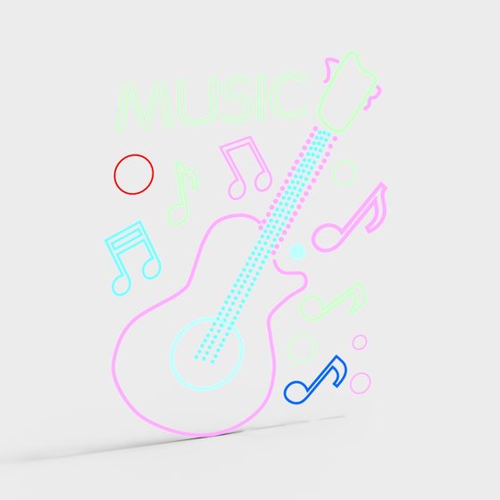 Vibrant Neon Music Guitar 3D Model