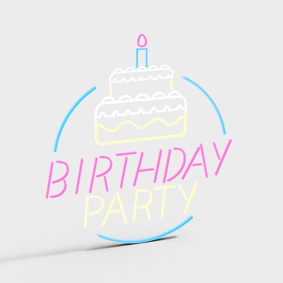 Neon Birthday Cake 3D model for Festive Designs