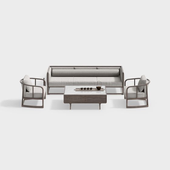 Elegant New Chinese Style Sofa Combination 3D Model