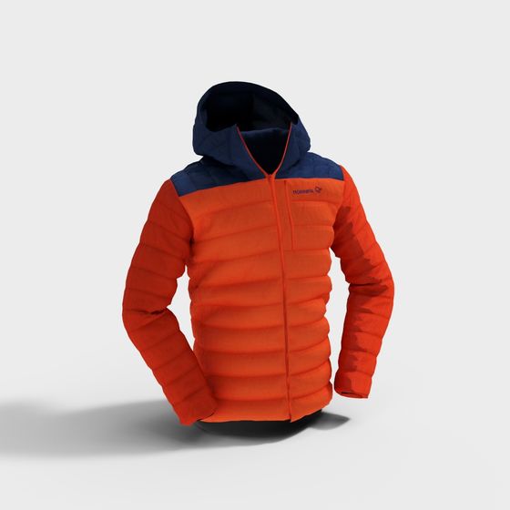 Stylish Orange Puffer Jacket 3D model for Designers
