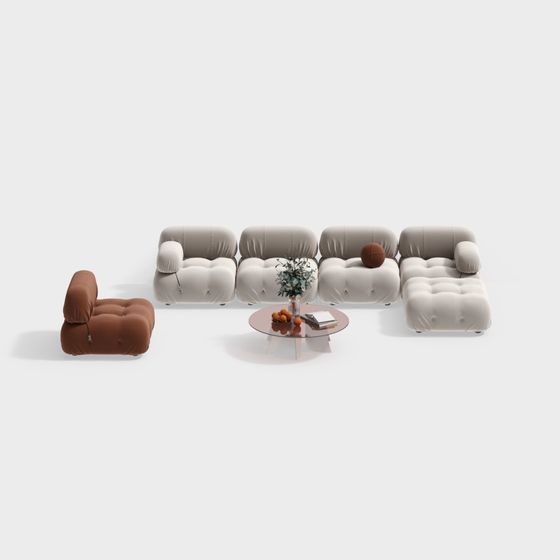 Elegant Beige French Sofa Set 3D Model for Living Spaces