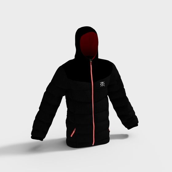 Stylish Black and Red Puffer Jacket 3D model