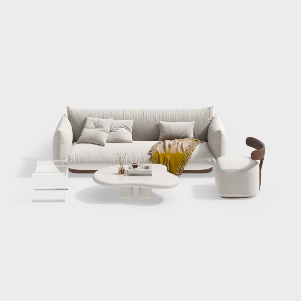 Modern Minimalist Sofa Suite 3D Model – Low Poly Fabric