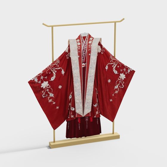 Red Embroidered Kimono 3D model