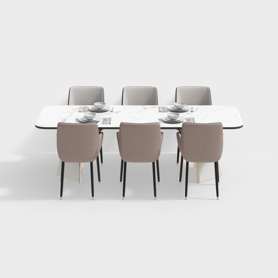 Marble Dining Table and Chair Set 3D model