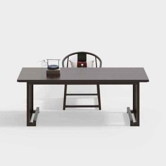 Neo-Chinese Style Desk 3D Model in Black