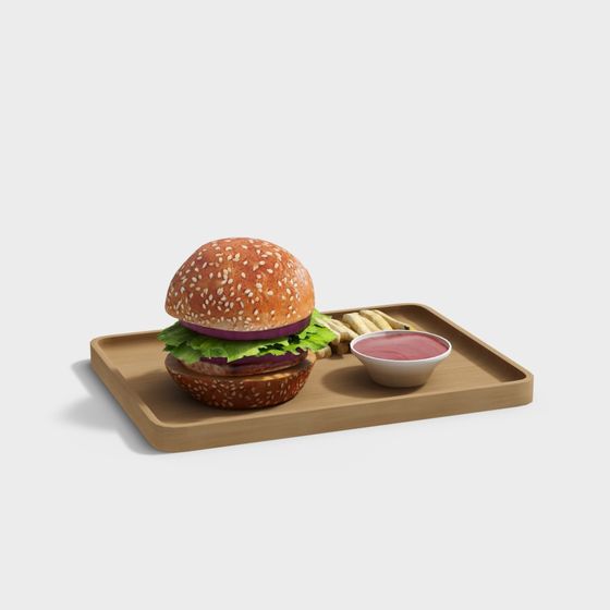 High-Detail Low-Poly Hamburger 3D model Set