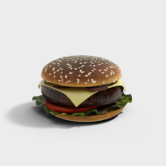 Realistic Low Poly 3D Hamburger Model for Creative Projects