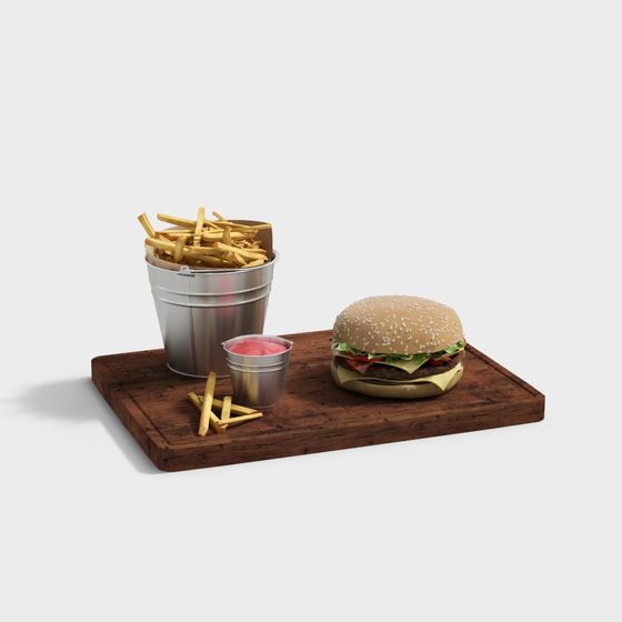 Realistic Burger and Fries 3D model