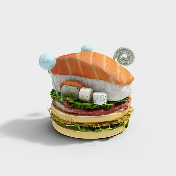 Sushi Burger Low-Poly 3D Model for Creative Projects
