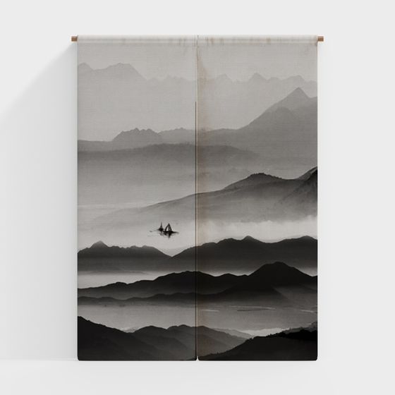 Chic Door Curtain 3D Model in Black and Brown