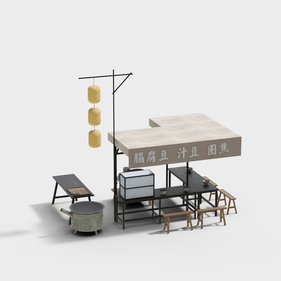 Traditional Street Food Stall 3D model